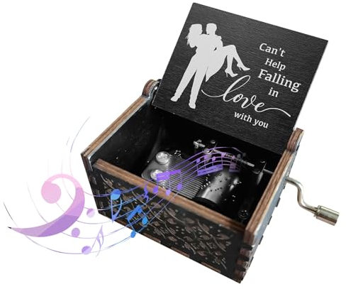 YWNYT Carillon in legno con manovella, con scritta in lingua inglese Can't Help Falling in Love, per partner, fidanzata, fidanzato, moglie, marito, Natale, San Valentino (tipo 1)