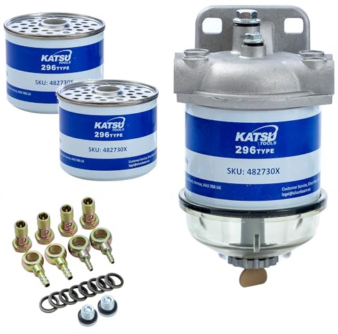 KATSU Tools diesel bränslefilter vattenseparator med 2 extra filter kompatibel med CAV296 för dieselmotorer, marinbåt, traktorer, elektriska generatorer