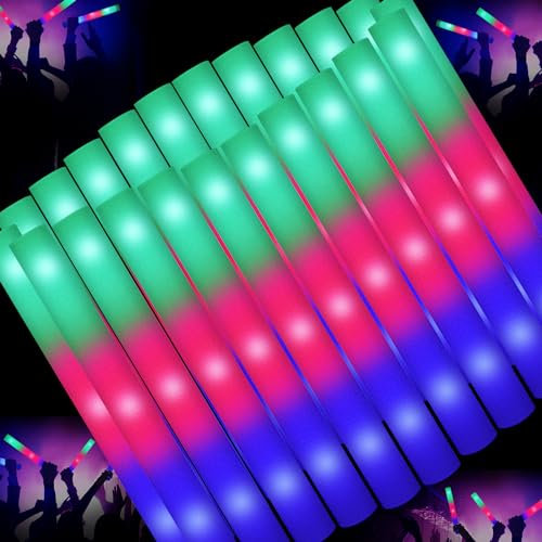 OLUPP Glow Sticks Bulk, 200 Pcs Giant Foam Glow Sticks with 3 Modes Colorful Flashing, Neon Party Favors, Glow in The Dark Party Supplies for Wedding, Raves, Concert, Camping, New Year, Carnival