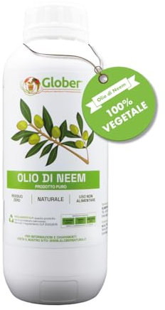 GLOBER Olio di Neem per Piante - Concentrato 1Litro - Made in Italy 100% Vegetale - Contro Afidi, Cocciniglia, Parassiti - Insetticida Piante - Bacillus Thuringiensis - Difesa Orto e Giardino