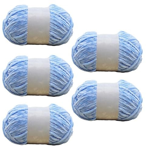 5 Pack Super Chunky Chenille Soft Yarn for Knitting and Crochet, 100g - 115m (Blue)