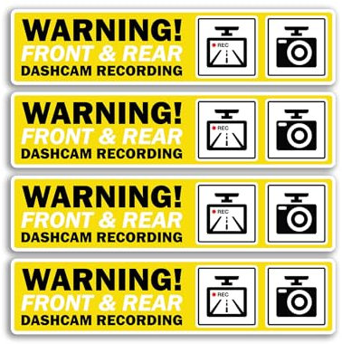 4 x Dashcam Recording Vinyl Stickers - Front & Rear Camera Warning Notice Car Accessories Vehicle Labels Sticker - Size 150mm x 35mm #81679