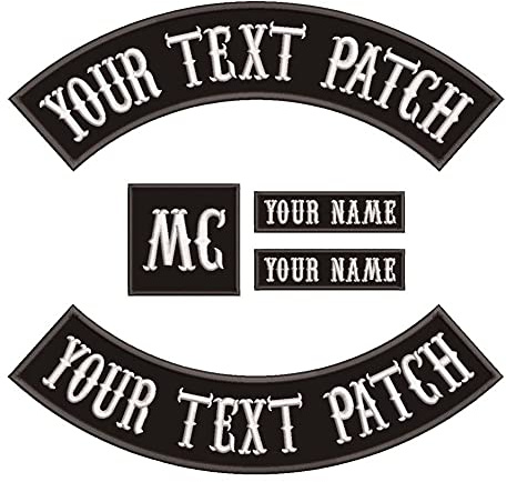 QIMAMADE Juego de 5 parches personalizados para motocicleta, parche redondo negro con nombre para planchar o coser, talla XL