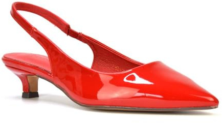 Womens Low Kitten Heel Shoes Ladies Slingback Sandals Pointed Toe Party Evening Red Patent Pumps Size 7