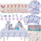 zycBernoi 145 Pcs Meerjungfrau Partygeschirr Set, Meerjungfrau Kindergeburtstag Party Mitgebsel, Party Taschen, Meerjungfrau Geburtstag Geschirr mit Teller Tischdecken Tassen Servietten für Mädchen