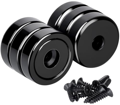 MIN CI 6Pack Black Neodymium Magnets - 35lbs with Hole, Screws, 20mm Extra Strong Round Rare Earth Pot Magnets