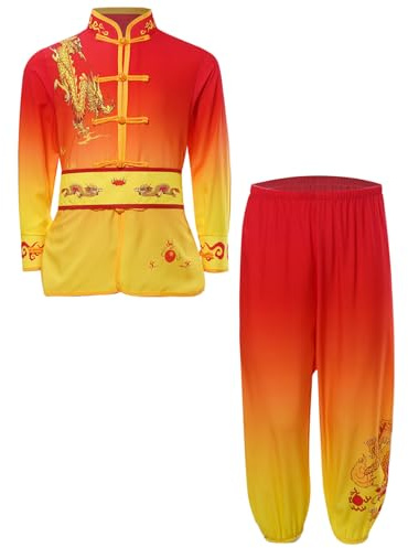 Mufeng Abiti da Tai Chi di Taiji Cinese per Bambini Ragazzi Uniforme di Kung Fu di Bruce Lee Costumi per Meditazione Qigong Abbigliamento per Arti Marziali Rosso 9-10 anni
