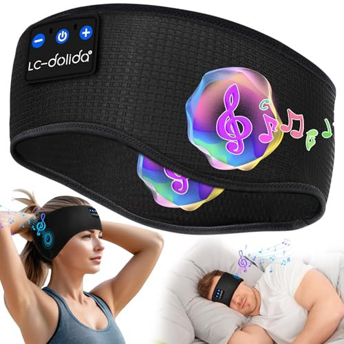 LC-dolida Schlafkopfhörer Bluetooth Sport-Kopfhörer Stirnband, Kabellos Schlafen Kopfhörer 15+ Stunden Lange Spielzeit Leichte Schlafstirnband mit HiFi-Stereo,Ergonomisch Tech Gadgets