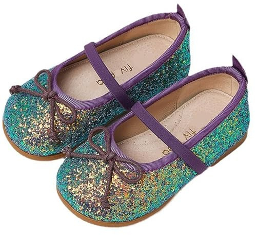 Princess Shoes Girls Toddlers Kids Glitter Mary Jane Flat Shoes Sequin Wedding Birthday Dressing up Cosplay Purple