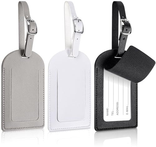 Caianwin 3 Stück Kofferanhänger, Flugreise Gepäckanhänger aus PU-Leder Wasserdichter Koffer- & Taschenanhänger Koffer Anhänger mit Adressschild Adressanhänger Koffer fur Haustiertaschen Reiserucksäcke