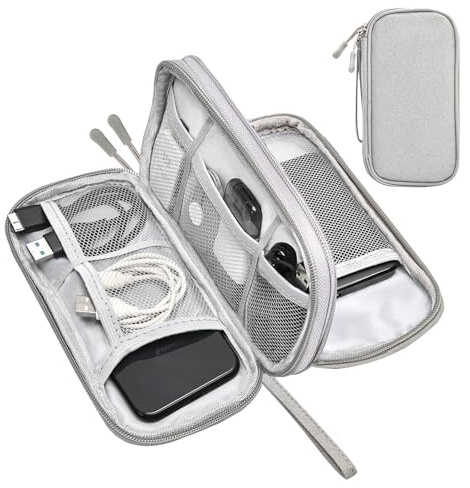 Mokhike Kabelväska, elektronisk kabelhållare researrangör, väska tillbehör, universell bärbar kabelorganisatör för USB, SD-kort, laddare, hårddisk, Beige, stil