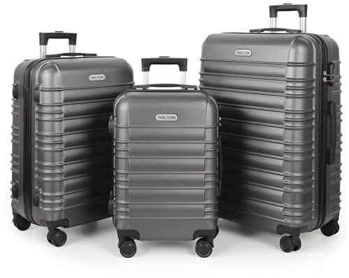MoFut Koffer Set 3-Teilig Hartschale | Leicht ABS-Reisekoffer Set mit 360°-Spinner-Rollen, Gepäck-Sets mit 3 Stelige-Zahlenschloss & Teleskopgriff | Luggage Set (M-L-XL, Dunkelgrau)