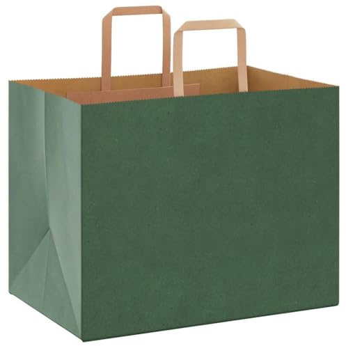 vidaXL Pappersbärväskor 50 st, papperspåsar med handtag, kraftpapperspåsar, presentpåsar för shopping bröllop förpackningar fester födelsedag jul, grön 32 x 22 x 24 cm