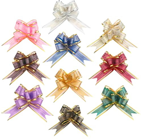 JRILUO Geschenkschleife Groß, 10 Stück Geschenkschleifen Mit Geschenkband Gold, 10 Gift Bows, Geschenk Schleife Pull Bögen, Dekoschleifen für Erpacken/Hochzeit/Geburtstag/Weihnachten