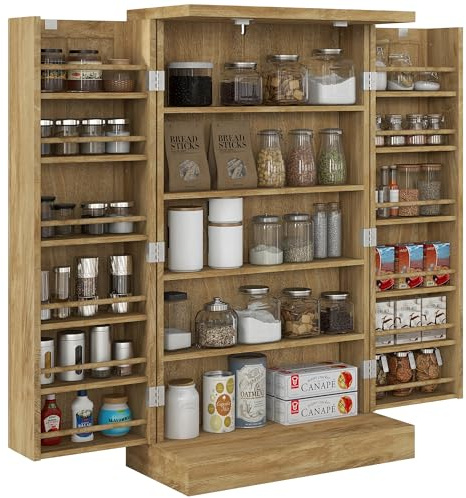 HOMCOM Armario de Cocina Armario Despensa Cocina con 2 Puertas y 16 Estantes Alacena Moderna con Estantes Ajustables para Comedor Salón 60x30x104 cm Natural