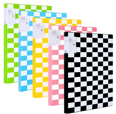 Srvnpioy 5 Pezzi Raccoglitore per Presentazioni A3 con 40 Tasche, Portalistini A3 Libro Espositivo Portfolio Diamond per Opere d'arte, disegno, pittura, Colore: 5 Colori