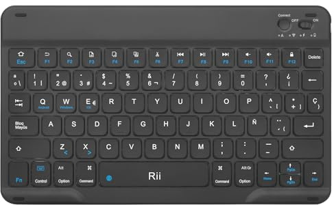 Rii RK302 Teclado inalámbrico para Oficina, Bluetooth, pequeño Recargable para Oficina, para iOS, Android y Windows Dispositivos Bluetooth, Compatible iPhone, iPad, Samsung, Lenovo, Huawei