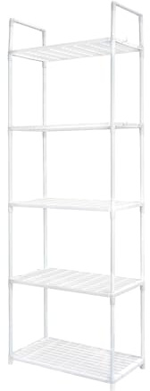 EVERGOODS Freestanding Multi‑Tier Utility Storage Rack, Metal & Plastic Organizer Shelf for Kitchen, Bathroom, Living Room, Microwave, Books & Small Appliances (white)