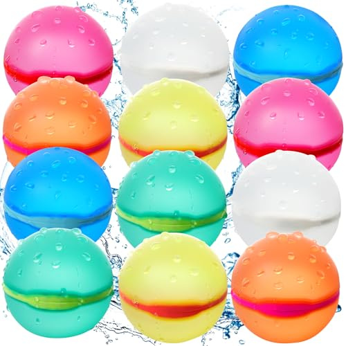 Reusable Water Balloons,12 pcs Magnetic Self Sealing Quick Refill Water Balloons for Kids,Outdoor Summer Pool Beach Water Bomb Toys Refillable Used for Water Fight Game