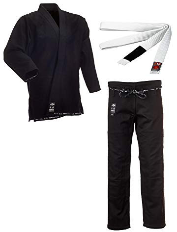 Ju-Sports BJJ Starter Gi Fortaleza Schwarz + BJJ Gürtel Blau A5 I Leichter & solider Brazilian Jujutsu Anzug für Einsteiger I BJJ Gi Herren I 100% Baumwolle