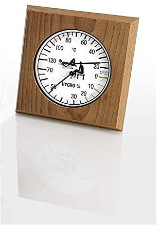 eliga Klimamesser schwarz-weiß 135 mm im Rahmen aus Thermoholz 180 mm