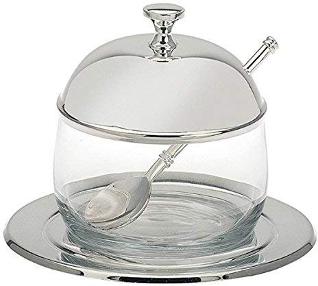 Barattolo di marmellata konfituere Parmigiano scatola con coperchio e cucchiaio argentato in ottima qualità