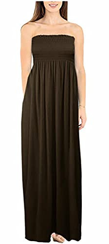 New Womens Plain Long Strapless Elasticated Shearing Ladies Bandeau Shirred Boob Tube Summer Maxi Dress