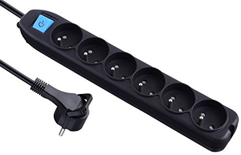 Electraline 32053 Bloc 6 prises avec interrupteur/fiche plate 1,5 m Noir