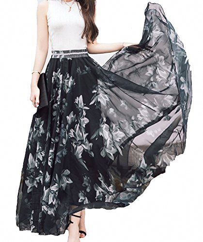 Afibi Damen Maxi-Chiffonrock, lang/knöchellang, Strandrock, Design A, 3X-Groß