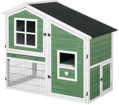 Dehner Nagerheim Happy Home Tempio, Hasenstall mit Freigehege, 140 x 78 x 120 cm, Tannenholz, grün