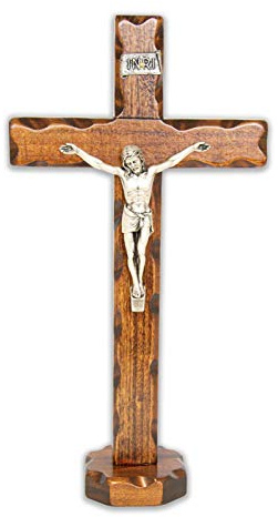 La Balestra - Crucifijo de madera, cristo chapado en plata 999, base de apoyo, fabricado en Umbria, Italia, medidas 18,7 x 9,50 x 3 cm
