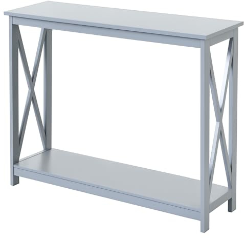 HOMCOM Console Table Hallway Desk w/Storage Shelf, X Design for Living Room Entryway, Grey