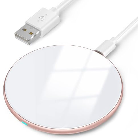 AGPTEK Cargador Inalámbrico, Certificado Qi de Carga Rápida Máxima de 15W para iPhone 14/13/12/12 Pro/11/11 Pro MAX/XS MAX/XR/XS/X/8, para Samsung Galaxy S22/S20/S10, AirPods Pro, Blanco