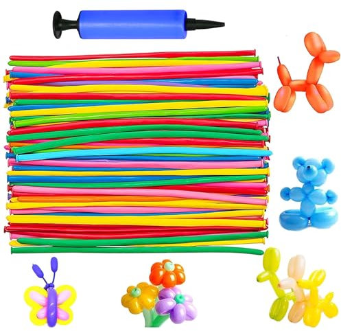 YOUYIKE Lange Ballons, 100 Stück Modellierballons mit Luftpumpe, Lange Bunte Ballons, Magischer Ballon, Modellierballons für Luftballons Knoten, Luftballons Tiere Clown Formen