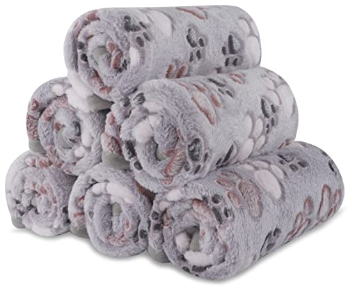 BVAGSS 6 Pack Small Dog Blanket, Super Soft Warm Pet Cover Blankets, Paw Print Puppy Fleece Flannel Blanket for Small Medium Dogs and Cats MW003