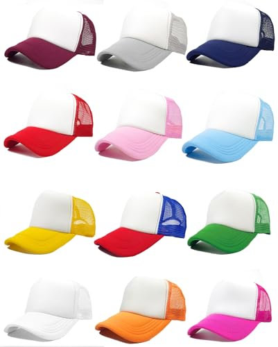 OAKFARM 12 Pack Sublimation Hats for Men Blank Trucker Hats Bulk Snapback Mesh Women Baseball Caps DIY Custom 12-PCS Multi 1