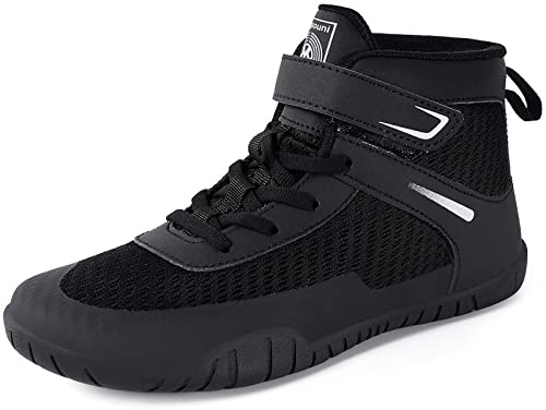 Sisttke Kids Wrestling Shoes Boys Girls Boxing Shoes Fitness Sneakers Zero Drop Sole,Black,3 Big Kid,EU 34