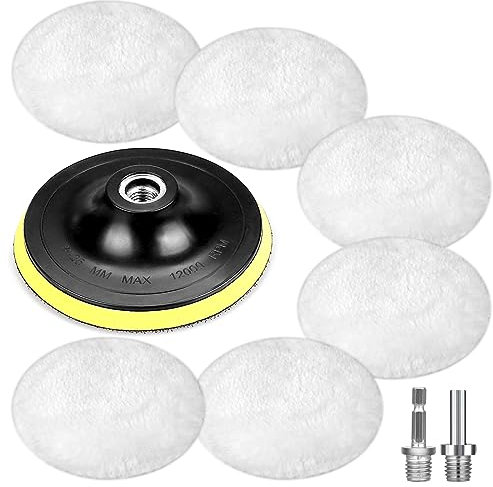 Polishing Attachment Angle Grinder Polishing Hood Sponge Polishing Disc Polishing Pads, Pack of 6 Wool ，with 6 Angle Handle, Round Adapter (125 mm)