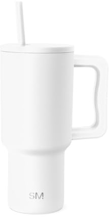 Simple Modern Thermobecher mit Strohhalm und Griff | Isolierter Edelstahl-Trinkbecher Eiskaffee-Reisebecher | Geschenke für Frauen und Männer | Trek | 890ml | Winter White
