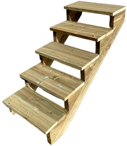 Escalera exterior de madera, de 2 a 7 peldaños, kit listo para usar, de madera, para jardín, balcón y terraza ( 5 peldaños sin contrahuellas,80 cm)