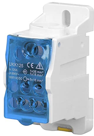 Morsettiera Distribuzione 125A, UKK-125A 690V Scatola di Distribuzione Morsettiera su Guida DIN Scatola di Giunzione di Alimentazione Universale, Dispositivo di Protezione del Microcomputer (Blu)