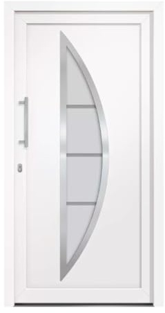 HORI Eingangstür Kunststoff Komplettset – Hochwertige Haustür mit Wärmeschutz, 5-fach-Verriegelung & Edelstahl-Stoßgriff - Farbe: weiß - DIN links - Modell: Curve - 208 x 98 cm