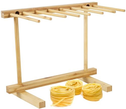 Fyeme Nudelständer zum Trocknen Nudeltrockner Nudelständer Holz Pastatrockner Holz mit 8 Abnehmbar Arme Sicherer Halt Dank 2 Standbeinen Faltbar Spaghetti Trockner Nudeln Trocknen Gestell