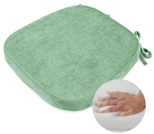 Glyzia Cuscino per sedia da interni a forma di U per sala da pranzo, spessore 6,3 cm, lavabile in lavatrice, con clip e retro antiscivolo, 43,2 x 40,6 cm, verde