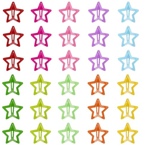 Y2K Haarschmuck - Haarspangen mit Sternen, Bunte Leuchtende Haarspangen für Damen & Kinder, Metall Haarspange - 30 Stück