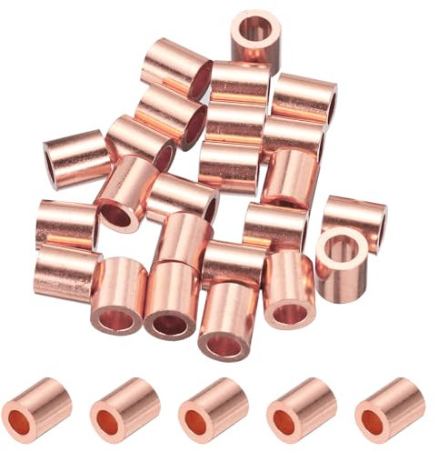 PATIKIL 1/8/ 3mm Draht Seil Stopfen Hülse 25 Packung Kupfer Crimping Schlaufe Hülsen Ende für Draht Seil Kabel Aderendhülse Gold Ton