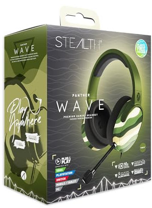 STEALTH PANTHER Wave - Forest Green Over Ear Gaming Headset Compatible with PS4/PS5, XBOX, Switch, PC with Flexible Mic, 3.5mm Jack, 1.5m Cable, Lightweight, Comfortable and Durable