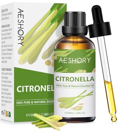AESHORY Citronella Essential Oils Pure 100ml, Premium Grade Citronella Oil for Diffuser, Aromatherapy, Insect Repellent, Cleaning Supplies, Skin Care, Perfume & Candle Making