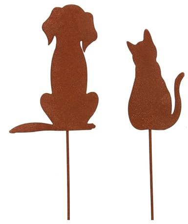 NIHENHAO Décoration de jardin en métal - Animaux rouillés pour décorations extérieures - Accessoire décoratif d'extérieur - 1 chat et 1 chien
