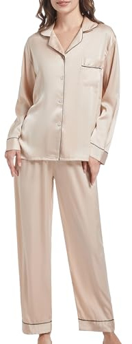 SHCNSJC Ensemble de Pyjama pour Femme en Satin Pyjama Femme Long Soie à Manches Longues pour Toutes Les Saisons Femme Pyjama Manches Longues Vêtements de Nuit avec Pantalon